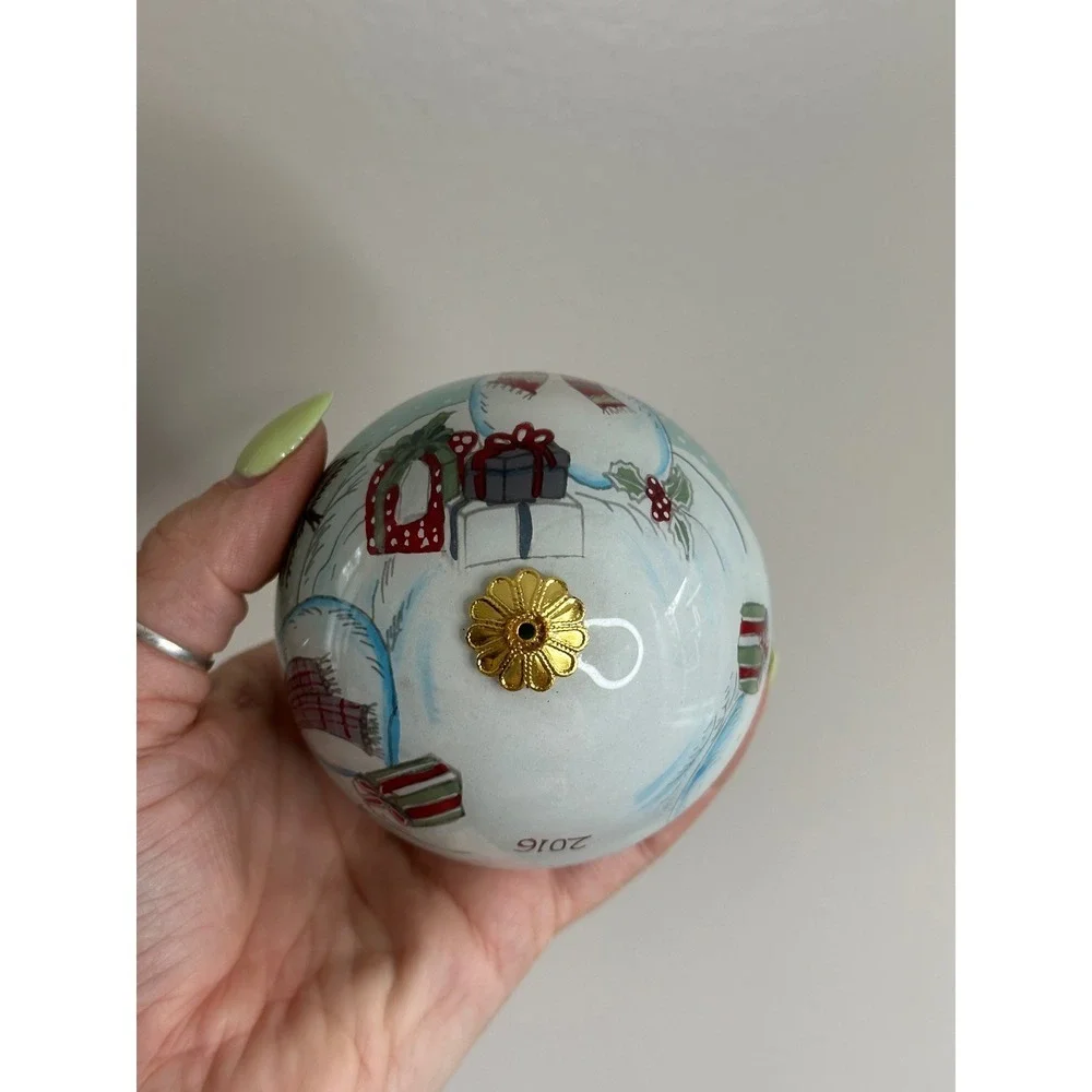 Pier 1 Imports Li Bien Ornament OS Blue EUC 2016 Hand Painted Snowman Glass Ball